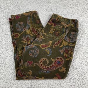 Talbots Corduroy Paisley Pants Womens 14 Elastic Waist Wide Whale Baggy Straight